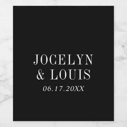 Jocelyn Black Modern Wedding Wijn Etiket (Enkel label)