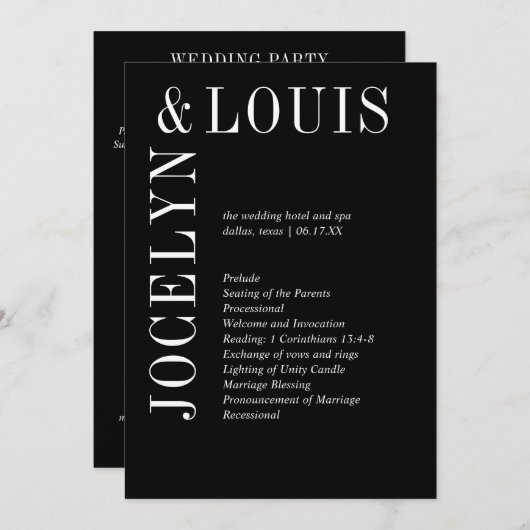 Jocelyn Black Moderne Trouwdag Programmakaart (Voorkant / Achterkant)