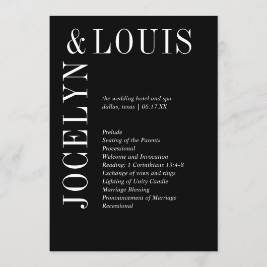 Jocelyn Black Moderne Trouwdag Programmakaart (Voorkant)