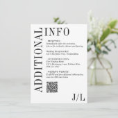 Jocelyn Zwart en Wit Modern Huwelijk Informatiekaartje (Staand voorkant)