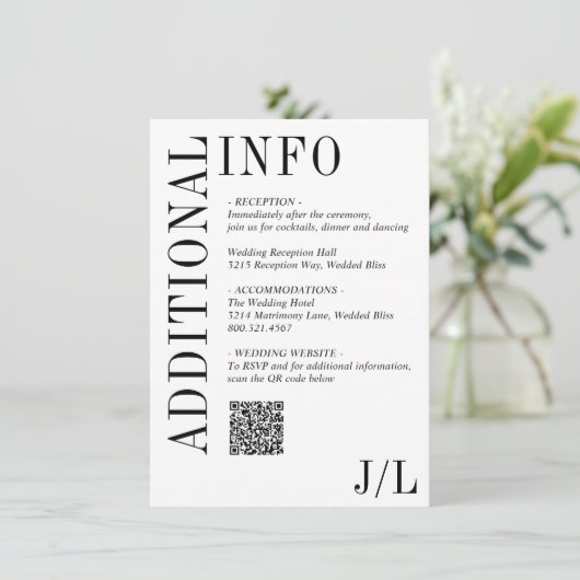 Jocelyn Zwart en Wit Modern Huwelijk Informatiekaartje (Staand voorkant)