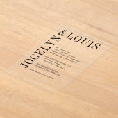 Jocelyn Zwart en Wit Modern Wedding Acryl Uitnodigingen (Laagn)
