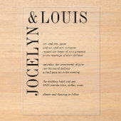 Jocelyn Zwart en Wit Modern Wedding Acryl Uitnodigingen (Voorkant)