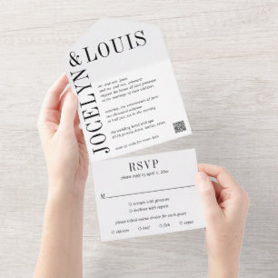Jocelyn Zwart en Wit Modern Wedding All In One Uitnodiging