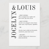 Jocelyn Zwart en Wit Modern Wedding Menu (Voorkant)