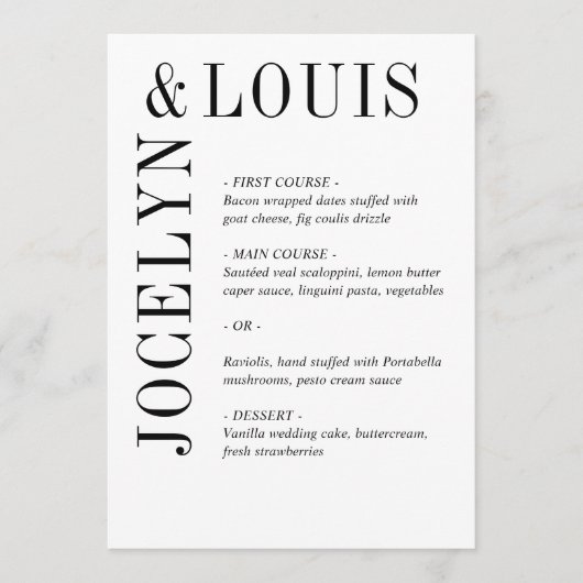 Jocelyn Zwart en Wit Modern Wedding Menu (Voorkant)
