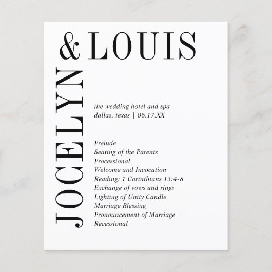 Jocelyn Zwart en Wit Modern Wedding Programma (Voorkant)