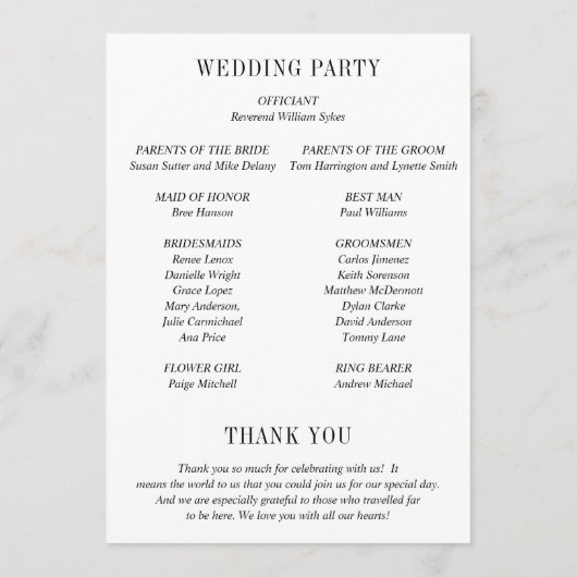 Jocelyn Zwart en Wit Modern Wedding Programmakaart (Achterkant)