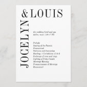 Jocelyn Zwart en Wit Modern Wedding Programmakaart (Voorkant)