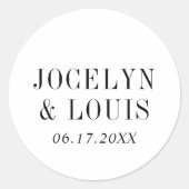 Jocelyn Zwart en Wit Modern Wedding Ronde Sticker (Voorkant)