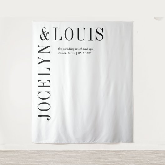 Jocelyn Zwart en Wit Moderne Trouwdag Wandkleed (Voorkant)