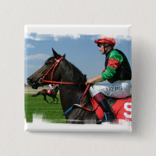Jockey en Horse Square Pin Vierkante Button 5,1 Cm (Voorkant)
