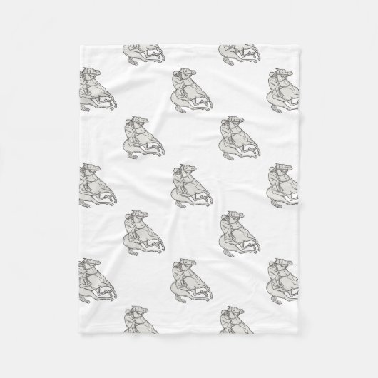 Jockey Riding Thoroughbred Horse Mono Line Fleece Deken (Voorkant)