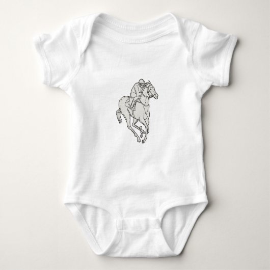Jockey Riding Thoroughbred Horse Mono Line Romper (Voorkant)