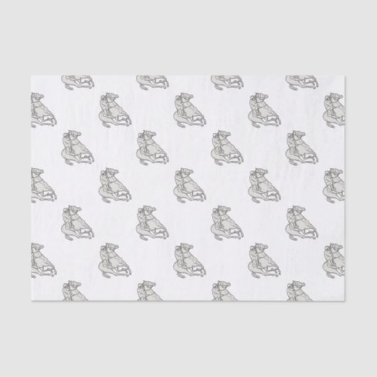 Jockey Riding Thoroughbred Horse Mono Line Tissuepapier (Voorkant)