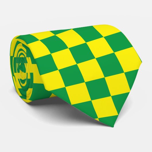 Jockey Silks Checkerboard Groene en Gele Derby Stropdas (Opgerold)