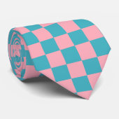 Jockey Silks Checkerboard Pink Aqua Derby Stropdas (Opgerold)