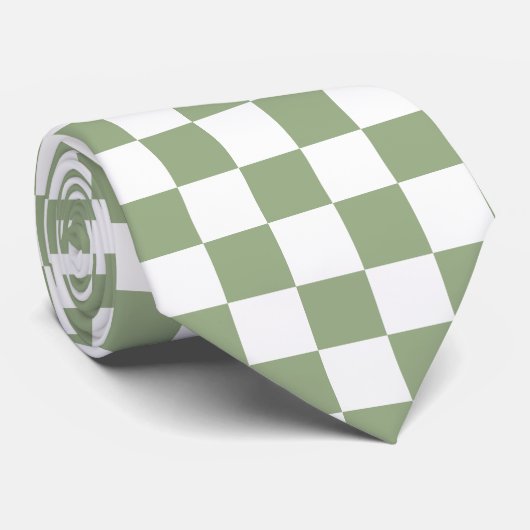 Jockey Silks Checkerboard Sage Green White Derby Stropdas (Opgerold)