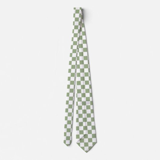 Jockey Silks Checkerboard Sage Green White Derby Stropdas (Achterkant)
