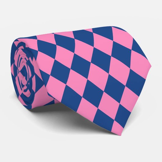 Jockey Silks Diamond Franse Blauwe en Roze Stropda Stropdas (Opgerold)