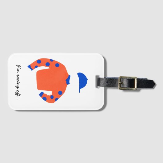 Jockey Silks: "Ik ga weg... " identiteit. Bagagelabel (Voorkant (horizontaal))