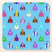 Jockey Silks Patroon op Bright Blue Kartonnen Onderzetters (Voorkant)