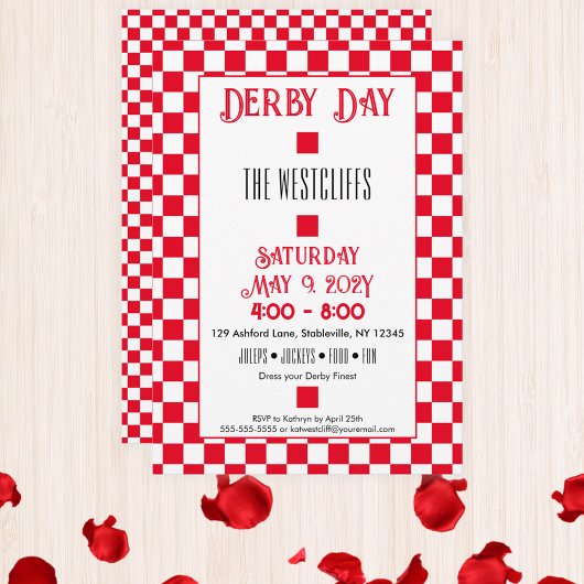 Jockey Zijde Checkerboard Rood en Wit Derby Kaart