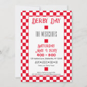 Jockey Zijde Checkerboard Rood en Wit Derby Kaart (Voorkant)