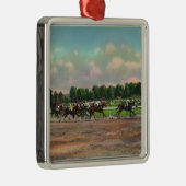 Jockeys Fining Horse Race bij Race Track Metalen Ornament (Rechts)