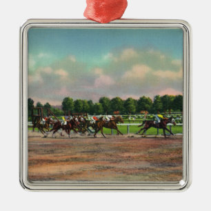 Jockeys Fining Horse Race bij Race Track Metalen Ornament