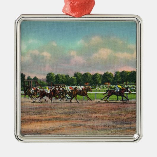 Jockeys Fining Horse Race bij Race Track Metalen Ornament (Voorkant)