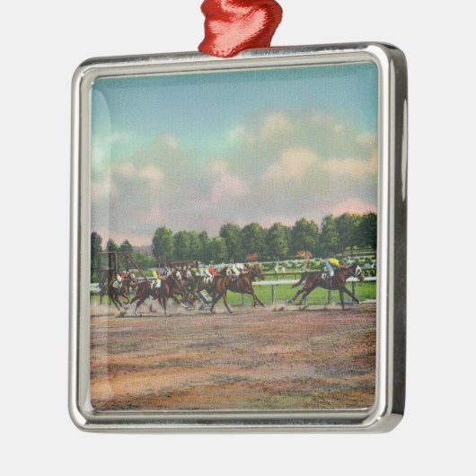 Jockeys Fining Horse Race bij Race Track Metalen Ornament (Links)