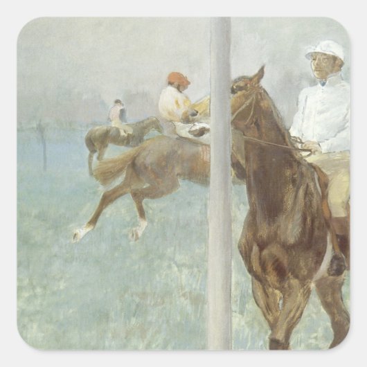 Jockeys voor de race door Edgar Degas Vierkante Sticker (Voorkant)