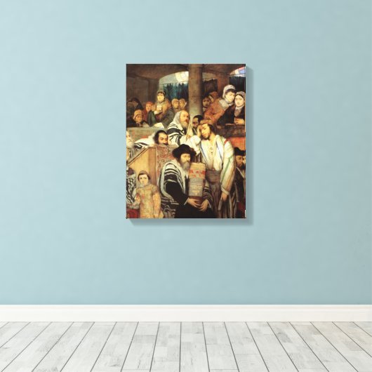 Joden bidden in Synagogue op Yom Kippur Canvas Afdruk (Insitu (Houten vloer))