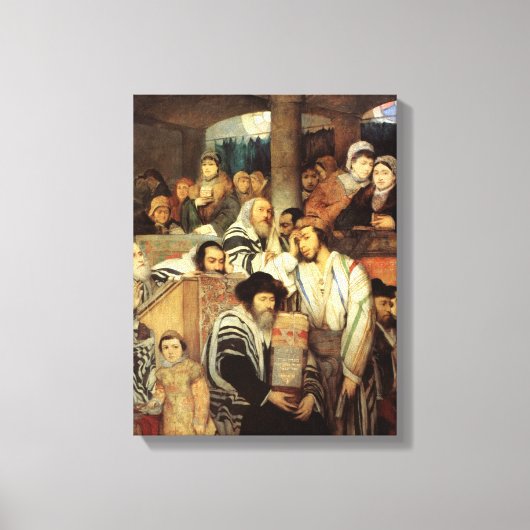 Joden bidden in Synagogue op Yom Kippur Canvas Afdruk (Voorkant)
