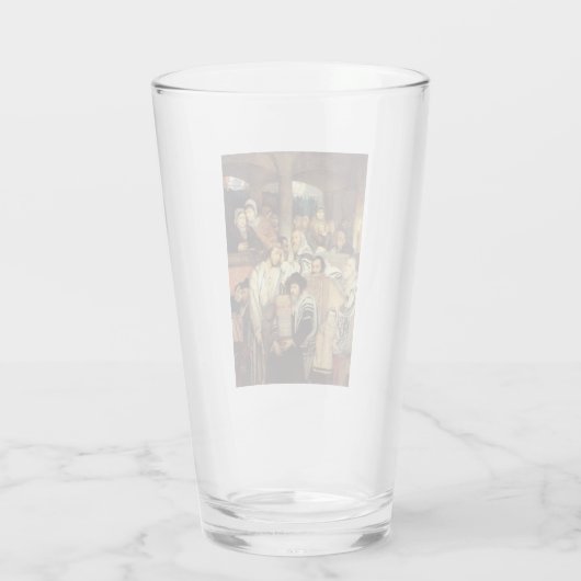 Joden bidden in Synagogue op Yom Kippur Glas (Achterkant)