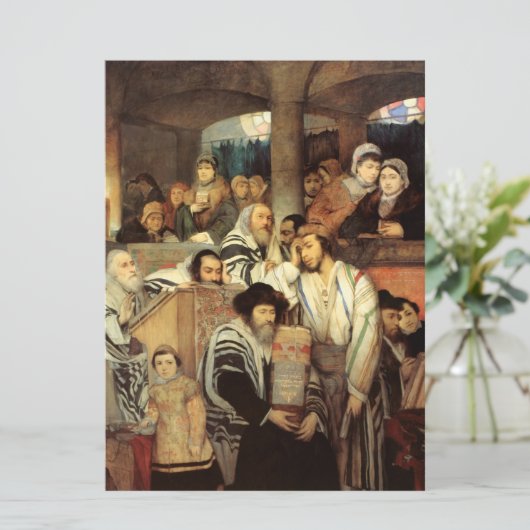 Joden bidden in Synagogue op Yom Kippur Kaart (Staand voorkant)