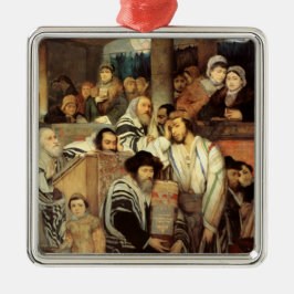Joden bidden in Synagogue op Yom Kippur Metalen Ornament