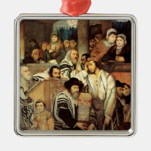 Joden bidden in Synagogue op Yom Kippur Metalen Ornament (Voorkant)