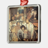 Joden bidden in Synagogue op Yom Kippur Metalen Ornament (Links)
