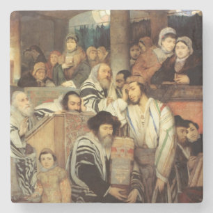 Joden bidden in Synagogue op Yom Kippur Stenen Onderzetter