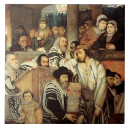 Joden bidden in Synagogue op Yom Kippur Tegeltje