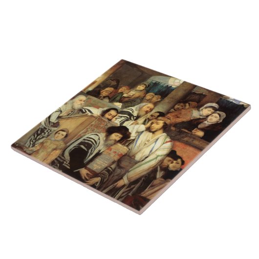 Joden bidden in Synagogue op Yom Kippur Tegeltje (Zijkant)