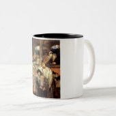 Joden bidden in Synagogue op Yom Kippur Tweekleurige Koffiemok (Voorkant rechts)