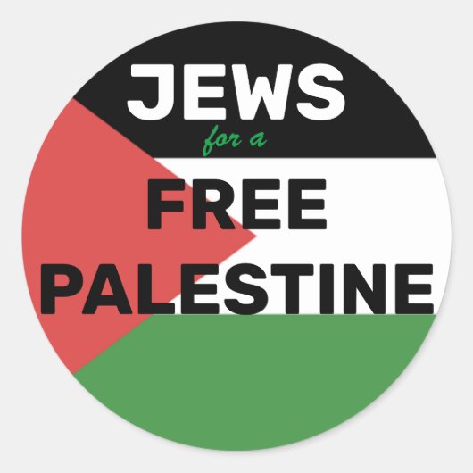 JODEN VOOR EEN GRATIS PALESTINA VLAG ROOD ZWART GR RONDE STICKER (Voorkant)
