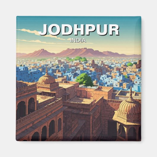 Jodhpur India Blauwe huizen Magneet (Voorkant)