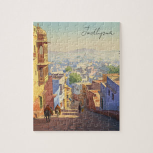 Jodhpur India Blauwe huizen Waterverf Legpuzzel