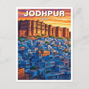 Jodhpur India Blauwe huizen Zonsondergang Briefkaart