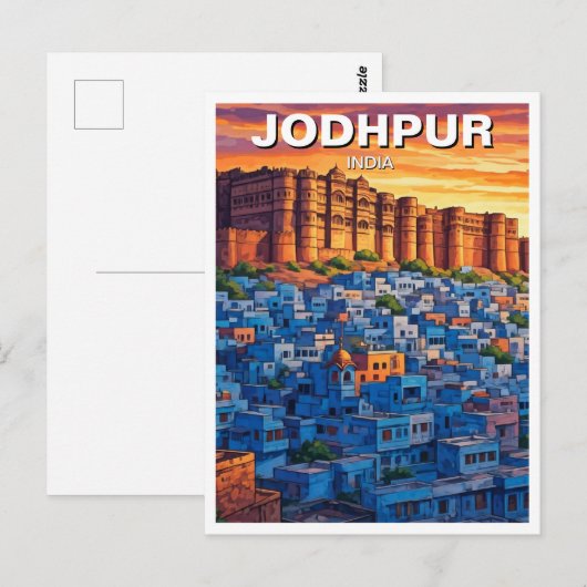 Jodhpur India Blauwe huizen Zonsondergang Briefkaart (Voorkant / Achterkant)