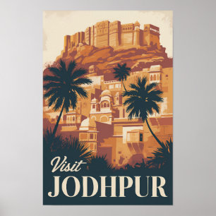 Jodhpur India Illustratie Reis Kunst Vintage Poster